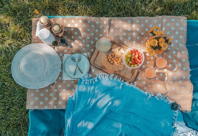 Picnic on summers day with food and snacks